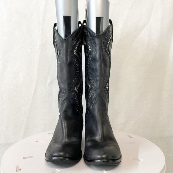 Reba Genuine Leather Womens Sz 6.5M Glitter Embellished Western Black Boots - Picture 5 of 11